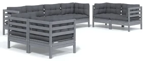 Set divani da giardino 8 pz con cuscini legno massello di pino