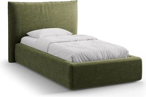 Letto singolo imbottito verde con contenitore con rete inclusa 90x200 cm Kaelle – Micadoni