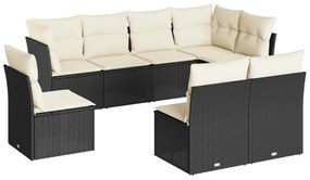 Set Divani da Giardino con Cuscini 8 pz Nero in Polyrattan