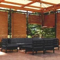 Set Divani da Giardino 10 pz con Cuscini Neri Legno di Pino 3096753