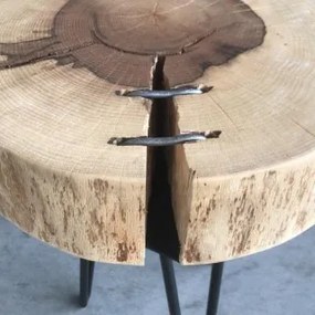 Tavolino Rotondo con Tronco Albero e Gambe in Ferro - Misure Variabili