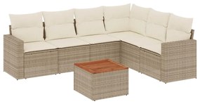 Set divani da giardino 7 pz con cuscini beige in polyrattan