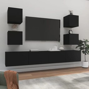 Set Mobili Porta Tv 6 Pz Nero İn Legno Multistrato /