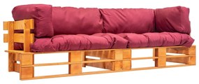Set divani da giardino pallet 2pz con cuscini rossi legno pino