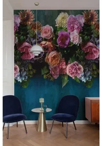 Fotomurale Peonie, blu, fucsia, verde