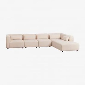 Divano Modulare Fogler In 5 Pezzi Con Chaise Longue Destra Ciniglia Crema Beige - Sklum