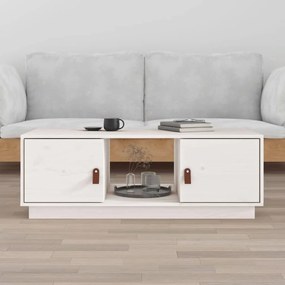 Tavolino Da Salotto Bianco 100x50x35 Cm Legno Massello Di Pino /