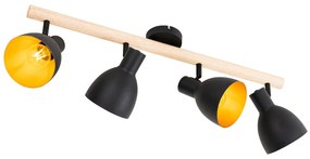 Faretto rustico nero con legno 4 luci - Flint