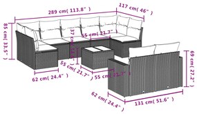 Set divano da giardino 10 pz con cuscini grigio in polyrattan