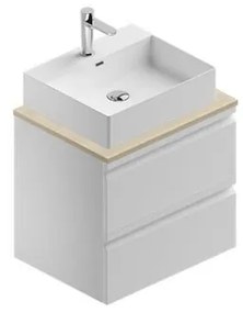 Mobile da bagno sotto lavabo Pull bianco laccato opaco L 60 x H 56 x P 46 cm 2 cassetti, lavabo non incluso