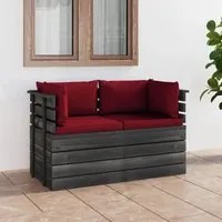 Divano da Giardino 2 Posti su Pallet con Cuscini Massello Pino cod mxl 43894