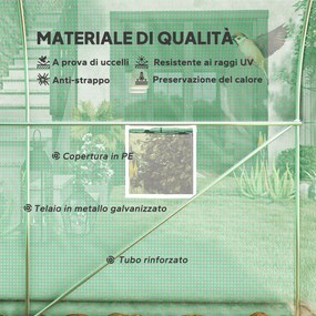 Serra a Tunnel Anti-UV 4x2x2 m con 6 Finestre a Rete e Ingresso Arrotolabile in Metallo e PE Verde...