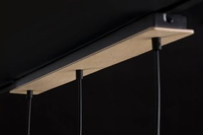 Lampadario 3 Luci Bolero Con Paralumi A Cono In Acciaio Nero E Legno Naturale