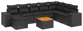 Set Divani da Giardino 9 pz con Cuscini Nero in Polyrattan