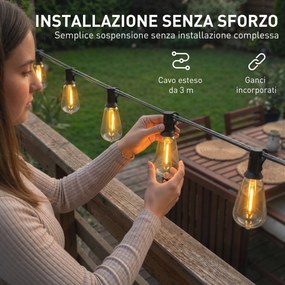 Catena Luminosa da Esterno 1800x3,8x9 cm con 50 Luci LED IP44 in PET e Plastica Nero e Trasparente...
