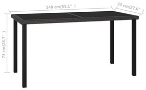Tavolo da Pranzo da Giardino Nero 140x70x73 cm in Polyrattan