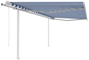 Tenda Da Sole Retrattile Automatica E Pali 4,5x3,5 M Blu Bianca /