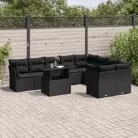 Set Divani da Giardino 10pz con Cuscini in Polyrattan Nero 3266835