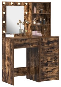 Set di tolette a 2 pezzi con led in legno ingegnerizzato di quercia affumicata