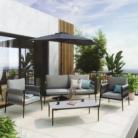 Salotto da giardino Henio NATERIAL in n/a antracite con cuscini in poliestere grigio per 4 persone