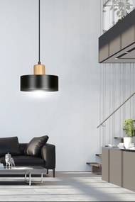 Lampadario a Sospensione in Acciaio e Legno TORIN 1 Nero/Bianco E27