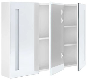 Armadietto bagno con specchio e led bianco lucido 89x14x62 cm