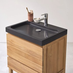 Tikamoon - Mobile per il bagno in teak massello e battuto di terrazzo Moon 60 cm