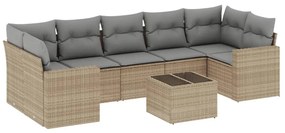 Set Divano da Giardino 8 pz con Cuscini Beige in Polyrattan