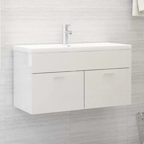 Mobile Con Lavabo Integrato Bianco Lucido İn Legno Multistrato /