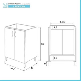 Mobile lavatoio 60x50 cm bianco in ceramica con strofinatoio integrato