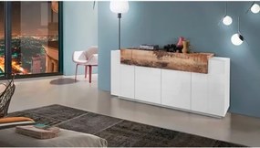 Credenza Moderna A 4 Ante 200x45x85,5 Bianco Lucido/Effetto Legno Corona