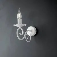 Applique Provenzale Candelabro 1 Luce Ferro Battuto Bianco Shabby Serie Alma