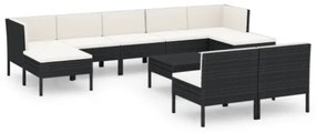 Set Divani da Giardino 10 pz con Cuscini in Polyrattan Nero