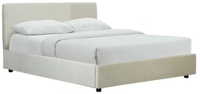 Letto contenitore con rete e testata letto con motivi in velluto beige 160 x 200 cm RIGA