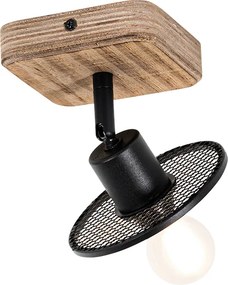 Plafoniera industriale nera con legno - Jasmijn