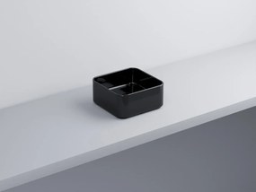 Cielo Shui Lavabo lavamani 25x25 Minimo Quadrato da appoggio senza troppopieno in ceramica nero lucido