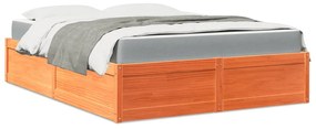 Letto Con Materasso Marrone Cera 160x200cm Legno Massello Pino /