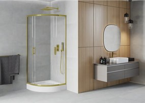 Mexen Rio cabina doccia semicircolare 80 x 80 cm, trasparente, oro + piatto Rio, bianco - 863-080-080-50-00-4710