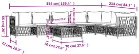 Set Salotto da Giardino 8 pz con Cuscini in Acciaio Bianco