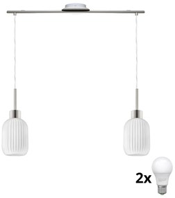 Lampadario LED sospeso su cavo HARMA 2xE27/60W/230V, cromo opaco/bianco