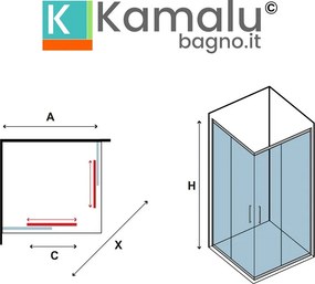 Box doccia oro satinato 80x80 doppio scorrevole | KE-1000G - KAMALU