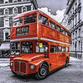 Stampa su tela London bus rosso sfondo b&w, multicolore 98 x 98 cm