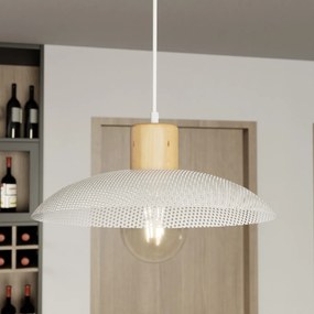 Sospensione Nordica Ishtar 1 Luce In Legno E Acciaio Bianco
