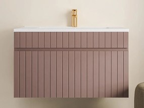 Mobile per bagno sospeso scanalato con lavabo da incasso 80 cm Rosa - SATARA