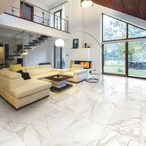 Piastrella da pavimento e rivestimento interno 60 x 120 cm Sp. 10 mm rettificato Calacatta in gres porcellanato smaltato bianco lappato traffico medio (pei 2/5) 1.44 mq
