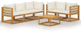 Set divani da giardino 6 pz con cuscini crema massello acacia