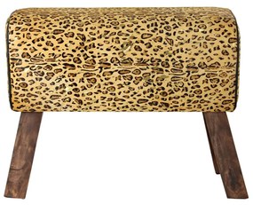 Poggiapiedi DKD Home Decor Nero Legno Marrone Pelle Leopardo (67 x 30 x 51 cm)