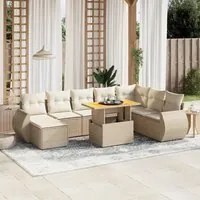 Set Divano da Giardino 9 pz con Cuscini Beige in Polyrattan 3275851