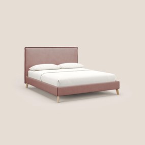 Leila letto imbottito con piedini legno in tessuto smacchiabile T17 rosa - rosso