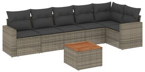 Set Divani da Giardino 7 pz con Cuscini Grigio in Polyrattan